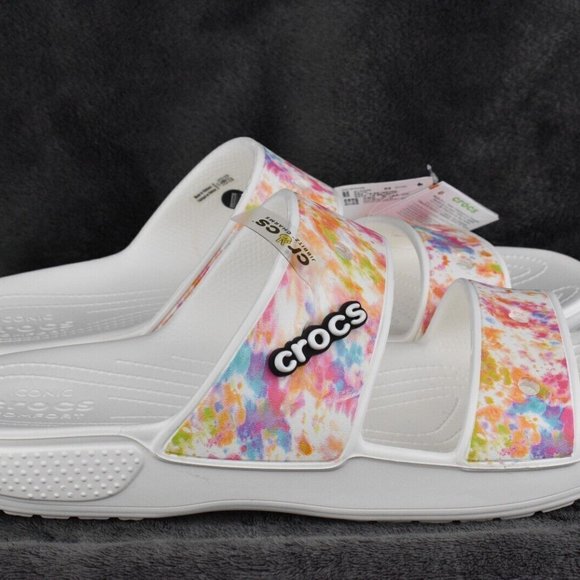 Womens Crocs Classic Tie Dye Summer Slip On Sandals White 207283-928 main image 5